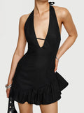 Solistaire Halter Mini Dress Black