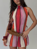 Veloria Halter Mini Dress Pink Stripe
