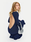 Rhapsody Long Sleeve Knit Maxi Dress Navy