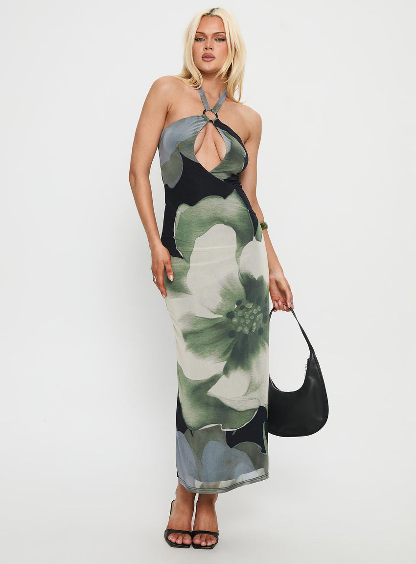 Zelle Halter Cut Out Maxi Dress Blue Multi