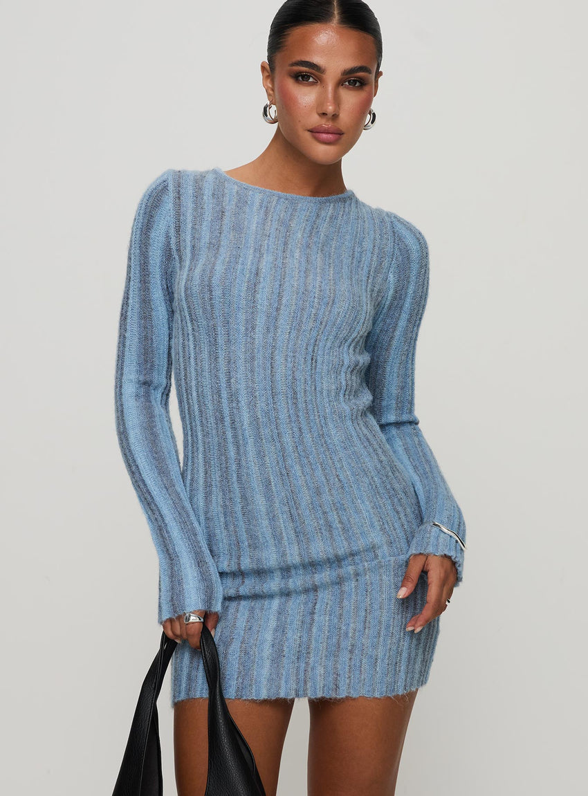 Postcodes Long Sleeve Mini Dress Blue