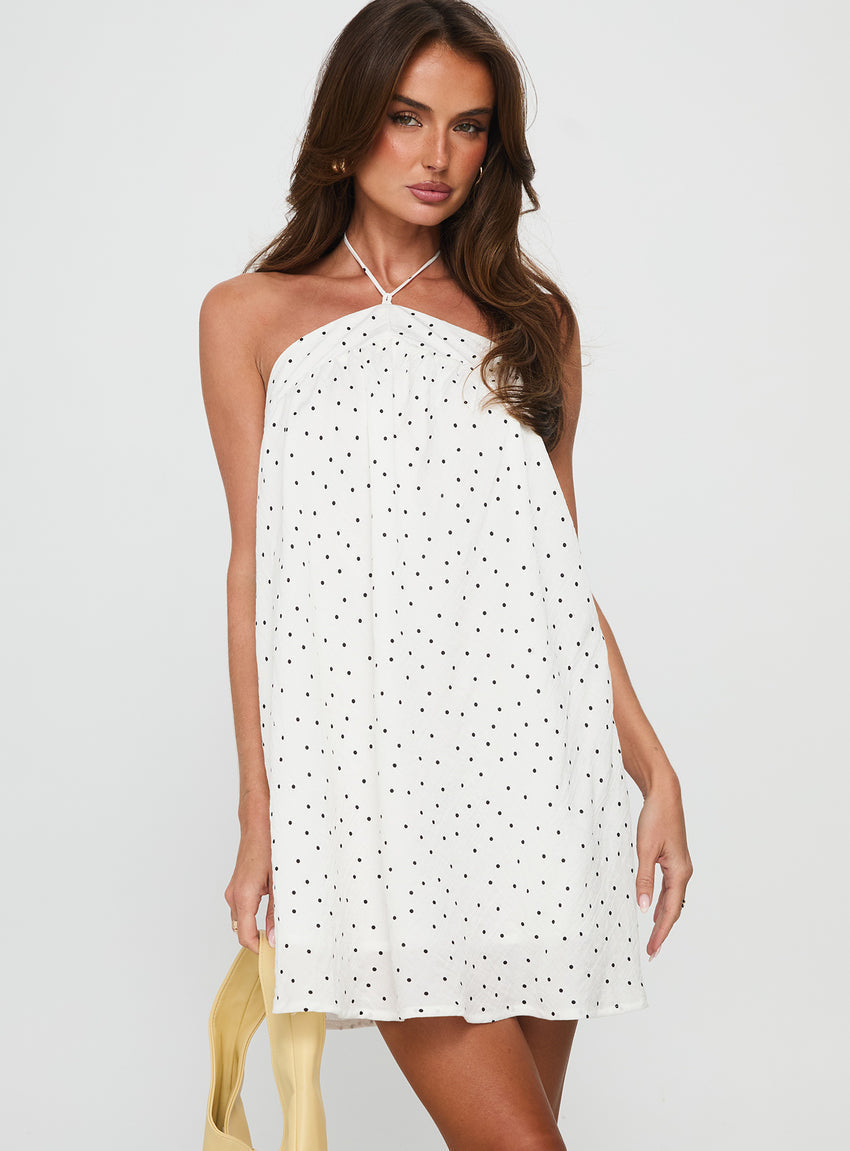 Moonlit Mini Dress White Polka