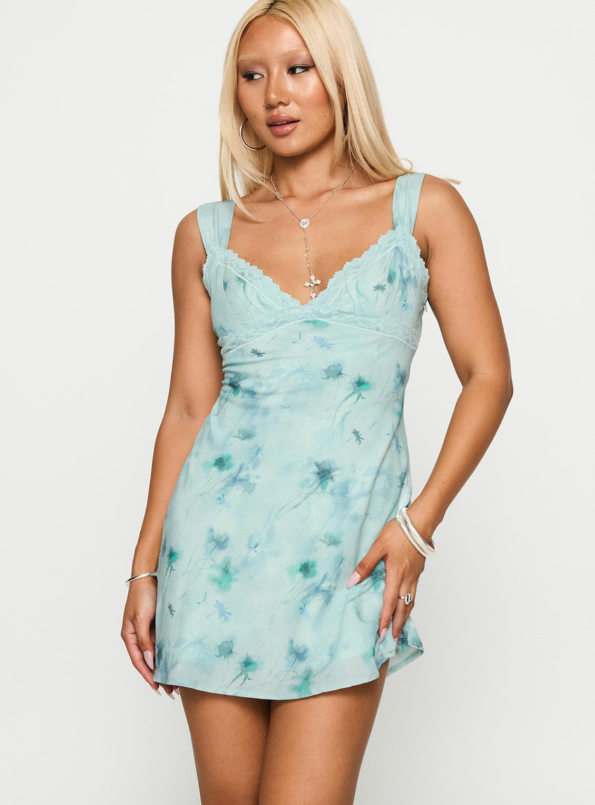 Love Beckons Mini Dress Blue Floral