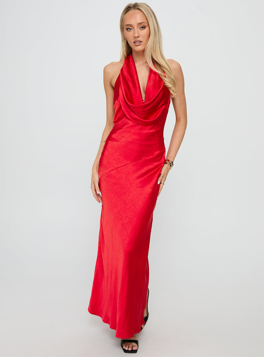 Big Deal Halter Maxi Dress Red