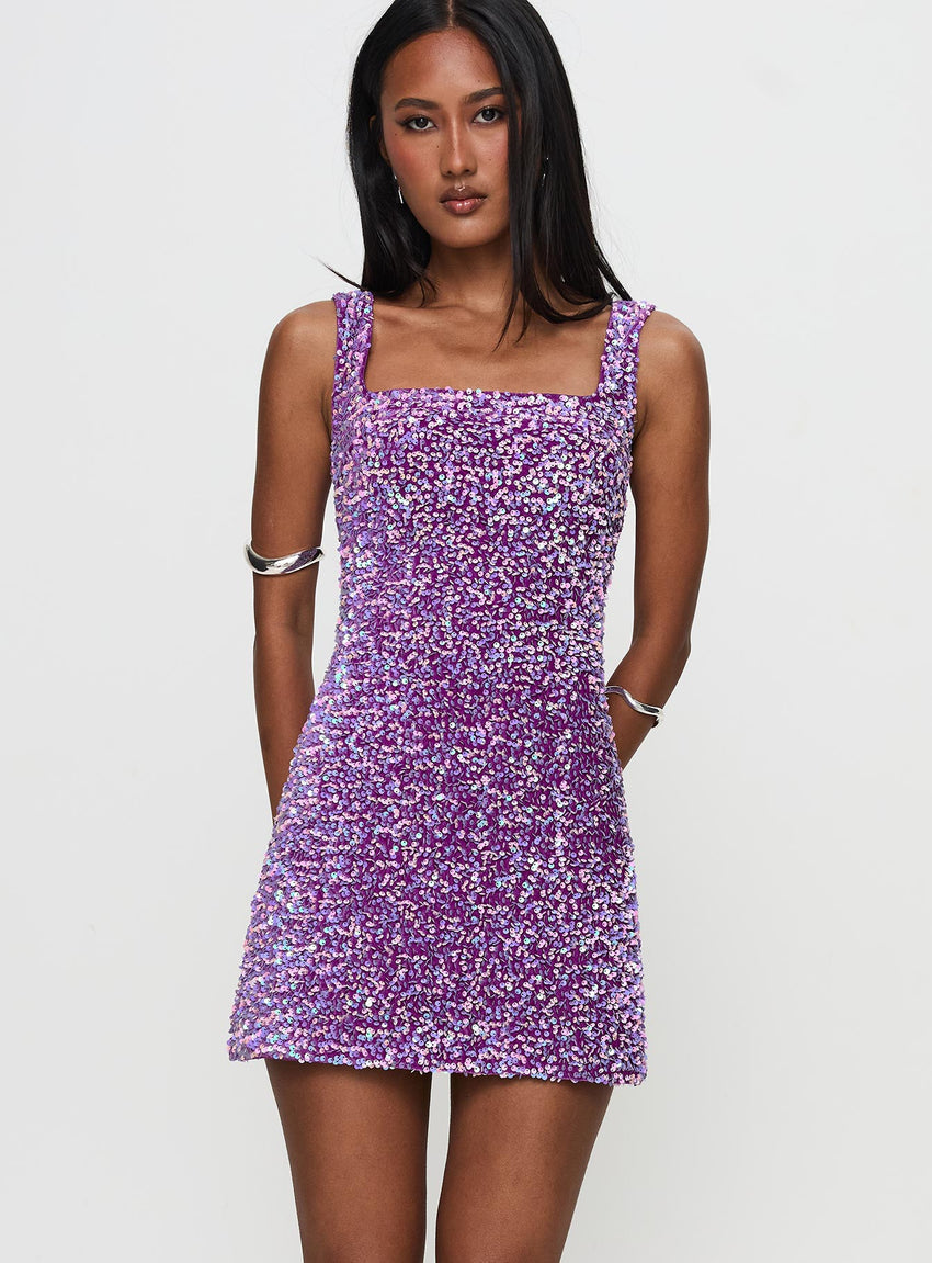 Miss Me Sequin Mini Dress Purple