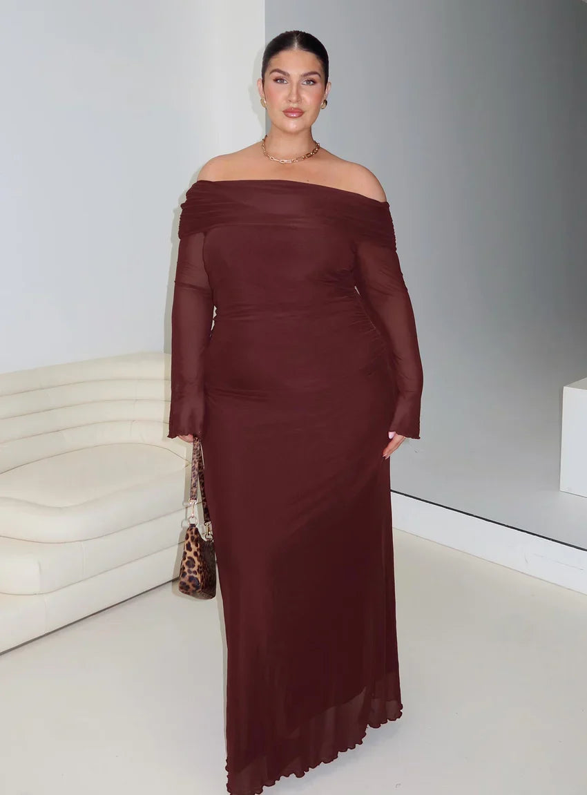 Consideration Long Sleeve Maxi Dress Chocolate Curve