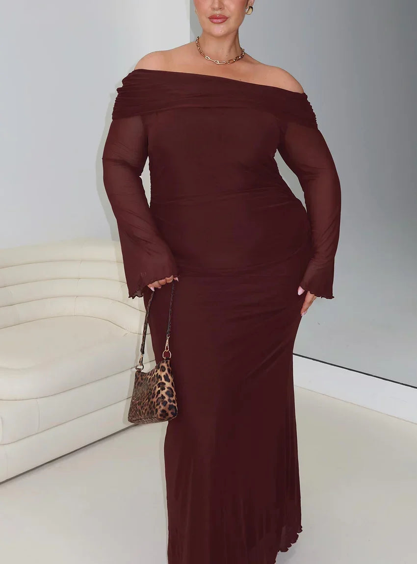 Consideration Long Sleeve Maxi Dress Chocolate Curve