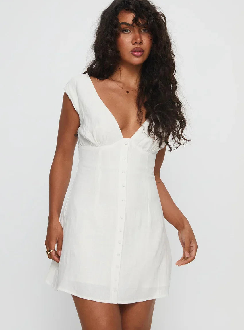 Lover Like Me Linen Mini Dress White