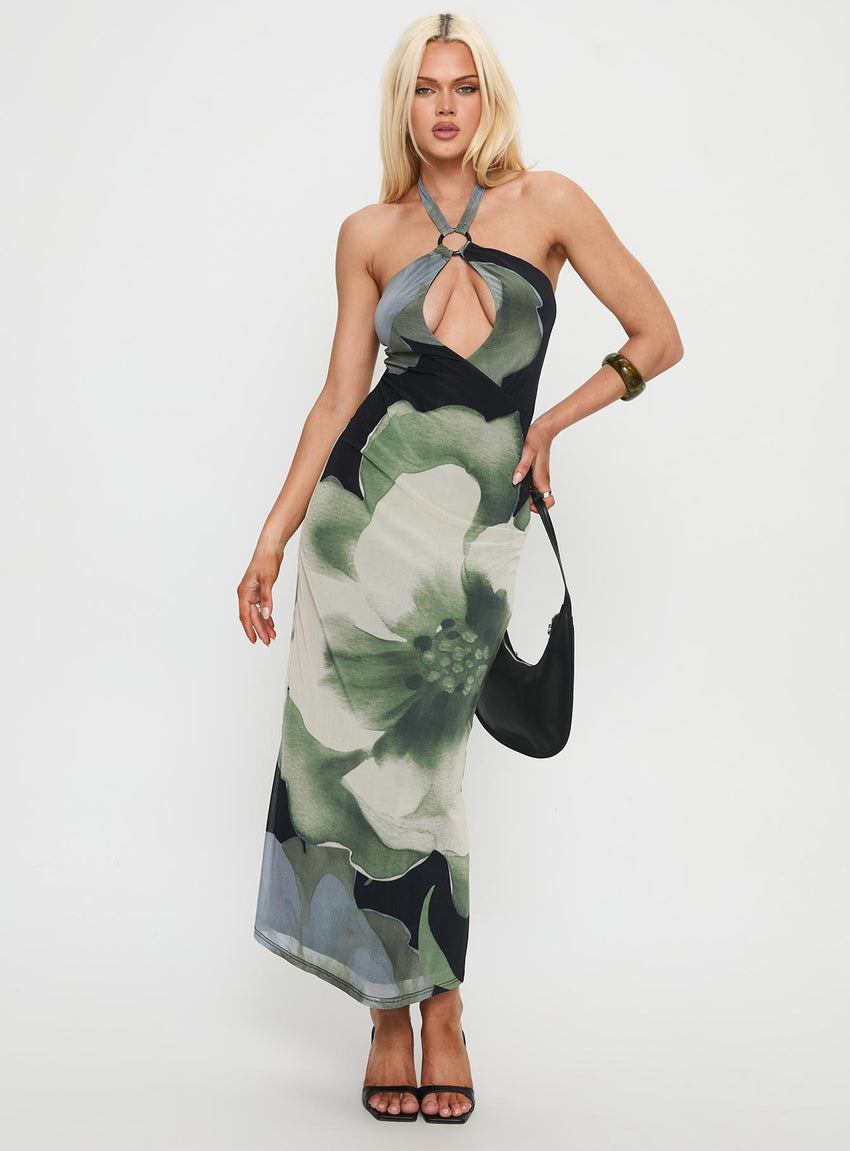 Zelle Halter Cut Out Maxi Dress Blue Multi