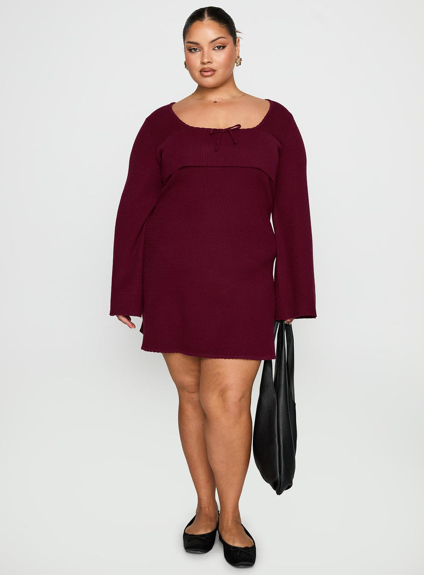 Sandyra Knit Mini Dress Maroon Curve
