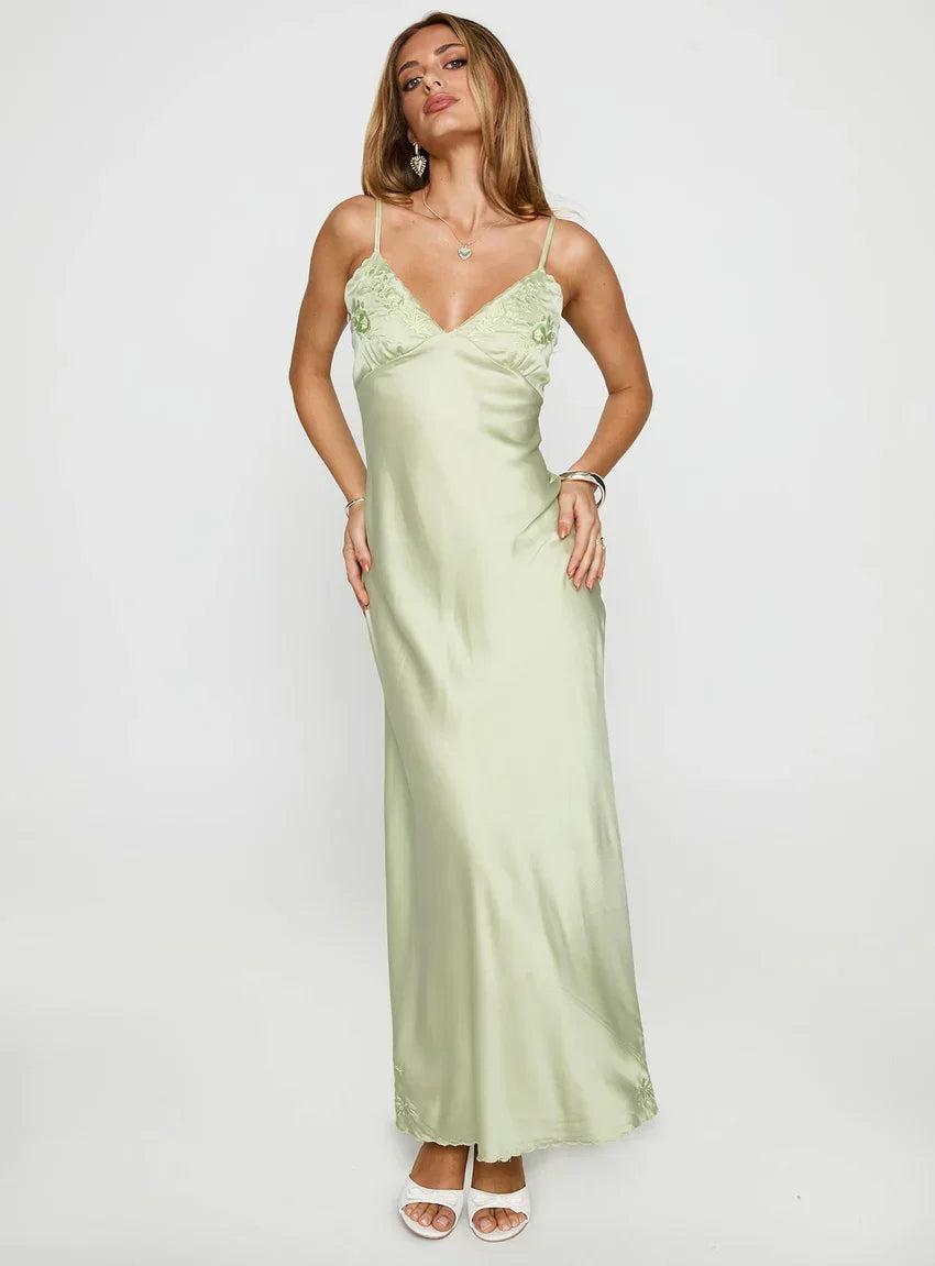 Cyrielle Embroidered Maxi Dress Sage