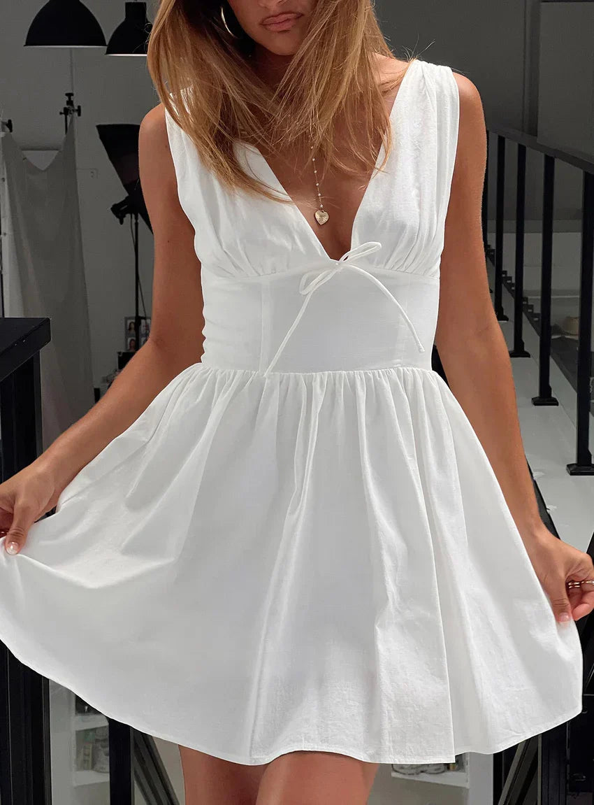 Mattison Plunge Mini Dress White