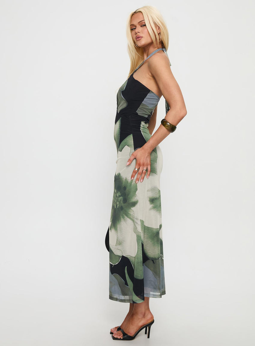 Zelle Halter Cut Out Maxi Dress Blue Multi