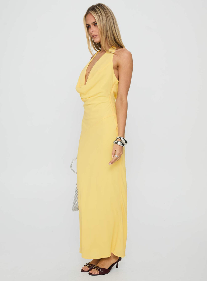 Ocean Boulevard Plunge Maxi Dress Lemon