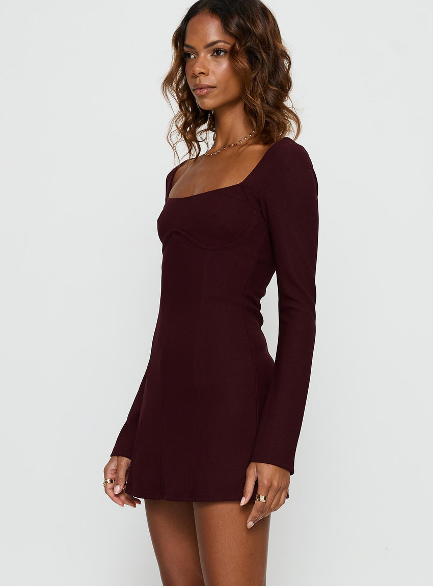 Encounters Long Sleeve Mini Dress Wine