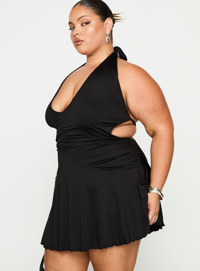 Maeva Halter Mini Dress Black Curve