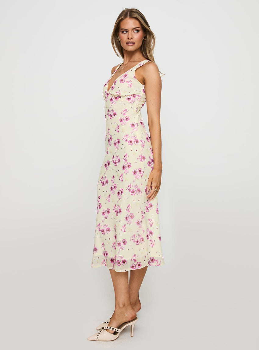 Nellie Midi Dress Yellow Floral