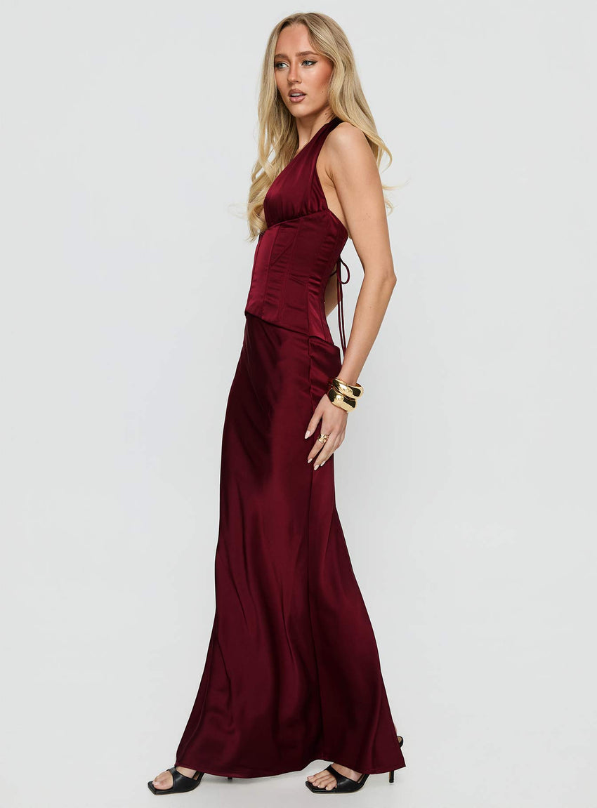 In A Trance Halter Corset Maxi Dress Red