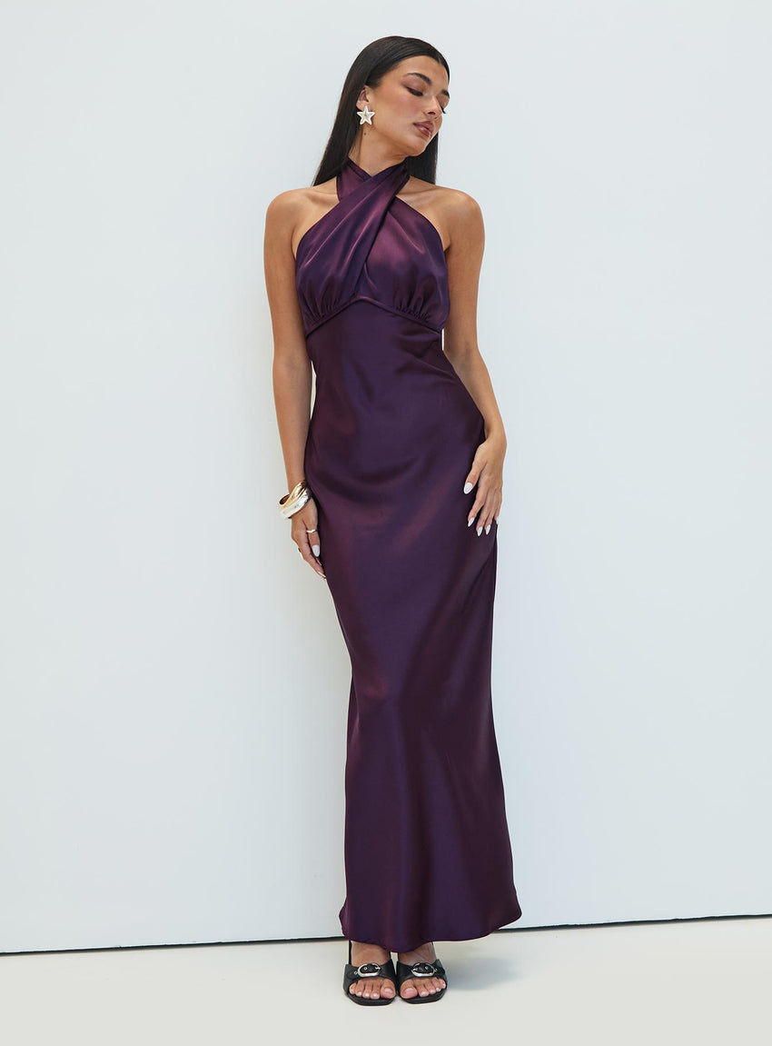 Rosaminta Halter Maxi Dress Plum Petite