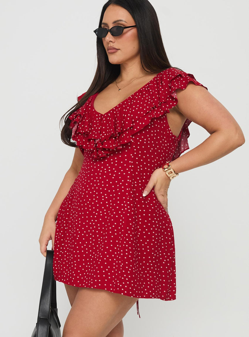Cherry Schnapps Flutter Mini Dress Red Polka Curve