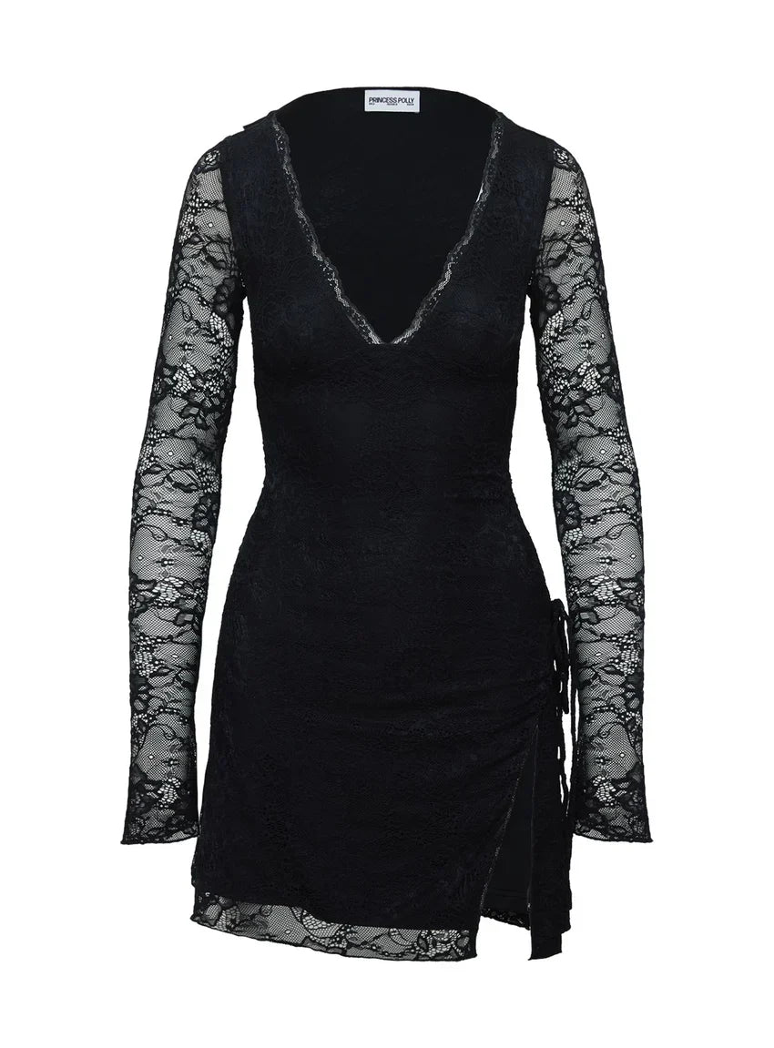 Airabella Long Sleeve Lace Mini Dress Black