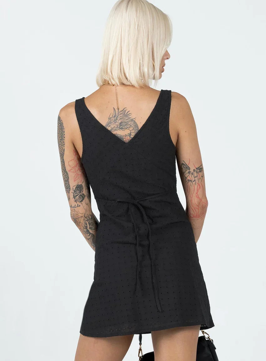 Nellie Mini Dress Black Anglaise