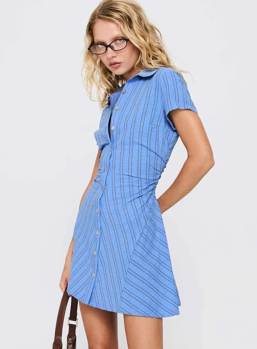 Saydie Button Down Mini Dress Blue Stripe VIP
