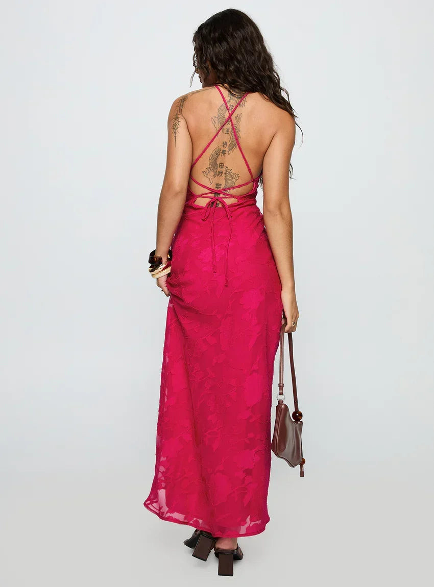 Magnetic Halter Maxi Dress Hot Pink