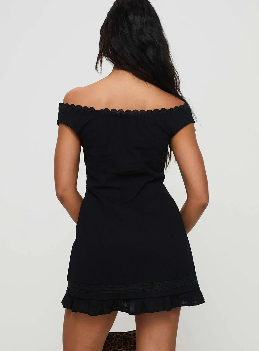 Mirrorball Off The Shoulder Mini Dress Black VIP