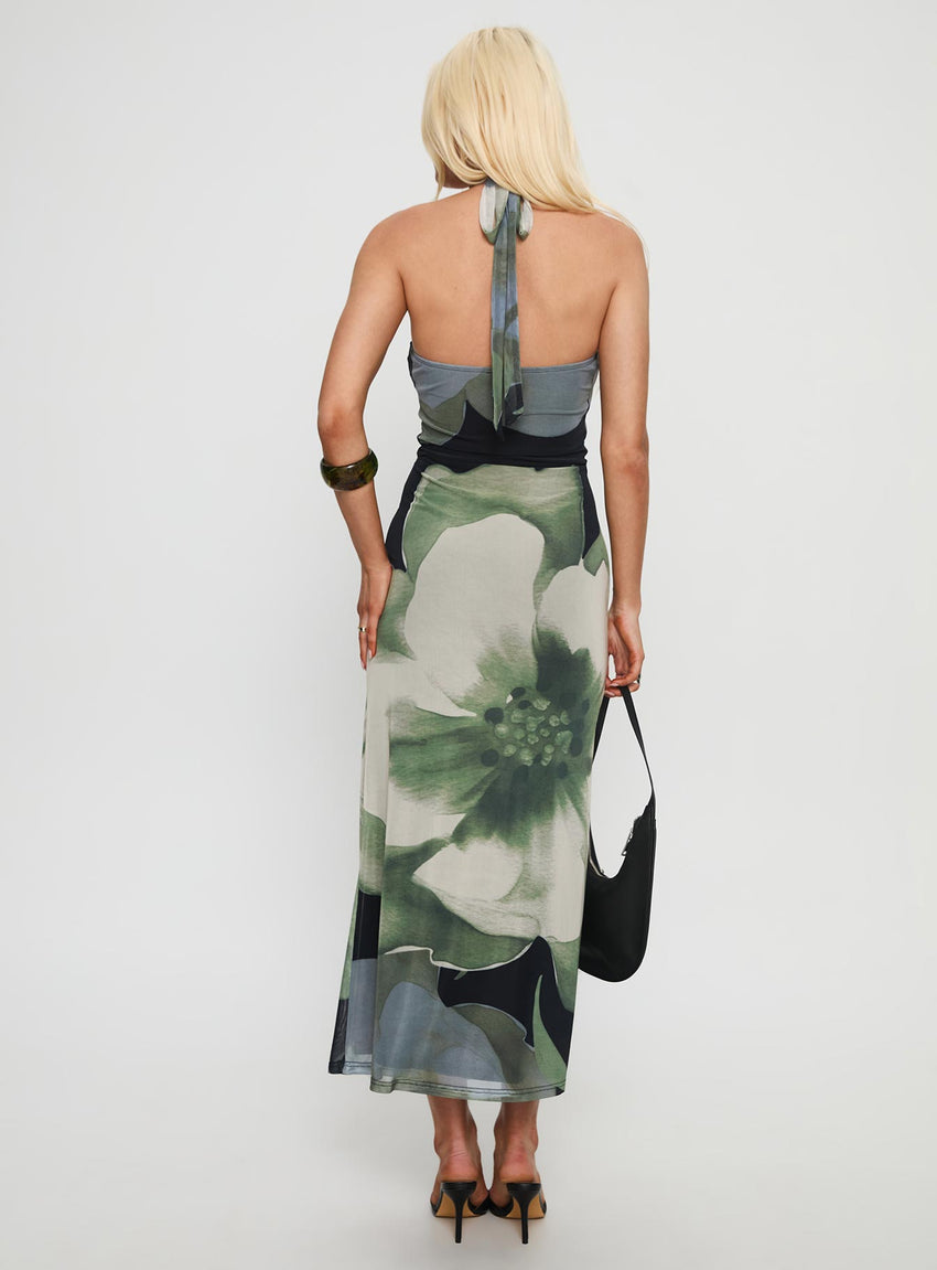 Zelle Halter Cut Out Maxi Dress Blue Multi