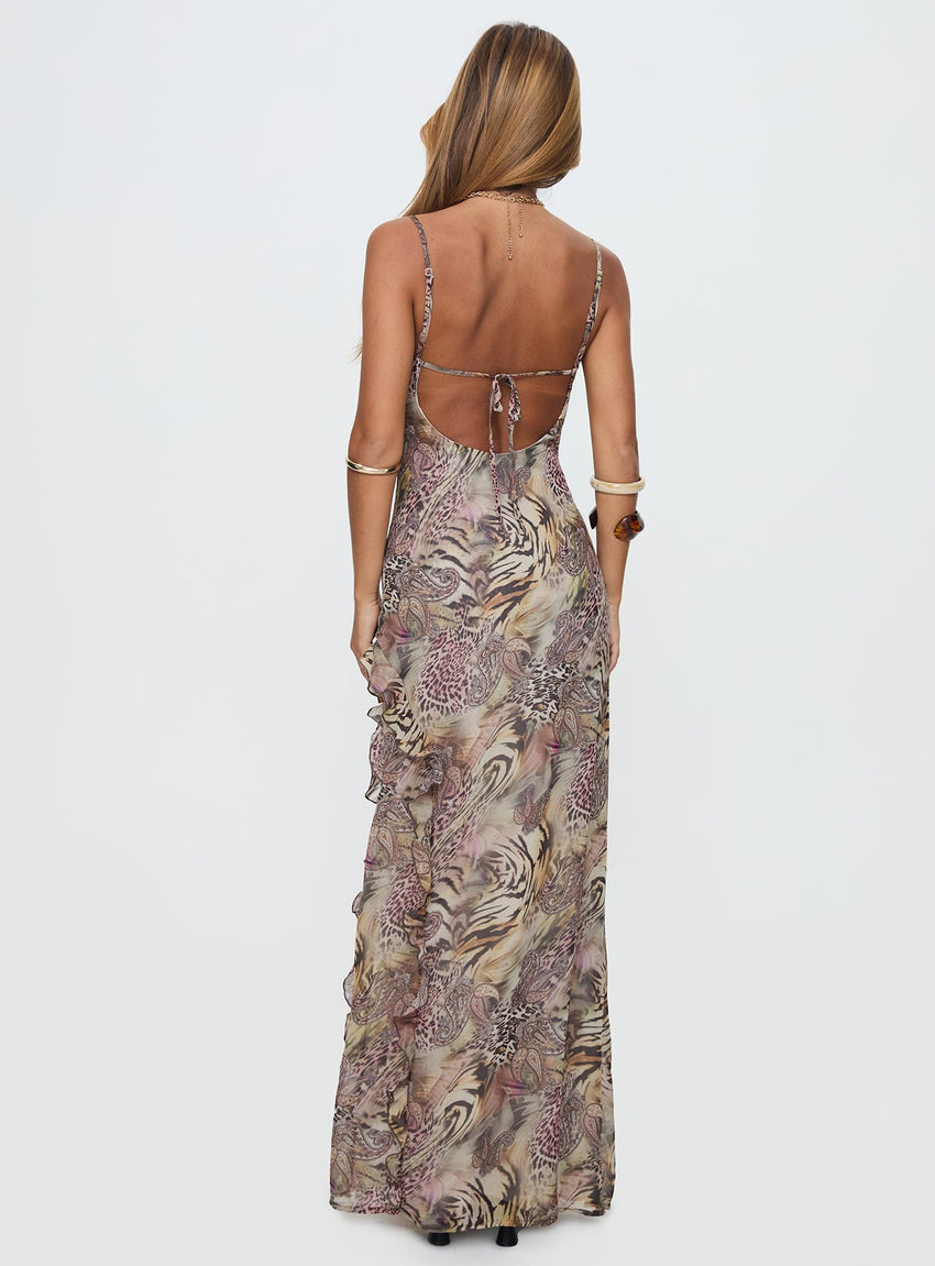 Sympathize Frill Split Maxi Dress Multi