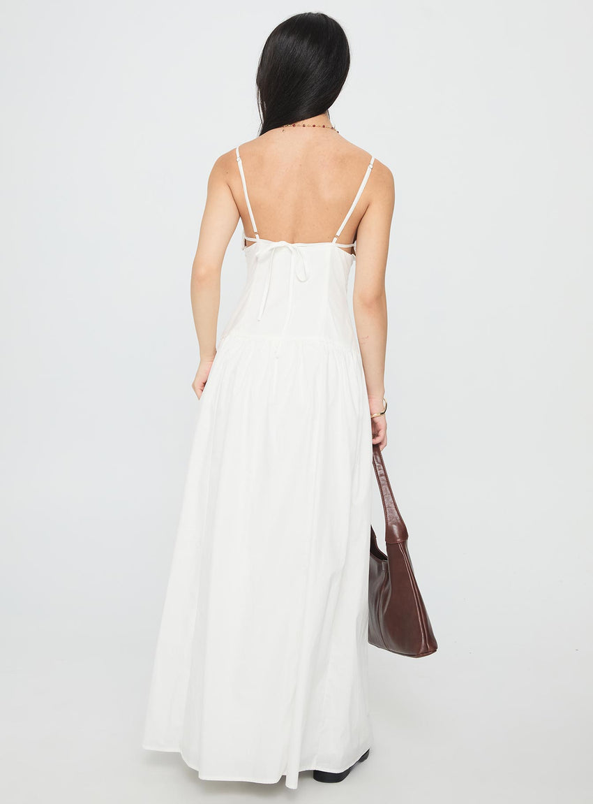 Lady Belle Drop Waist Pleat Maxi Dress White
