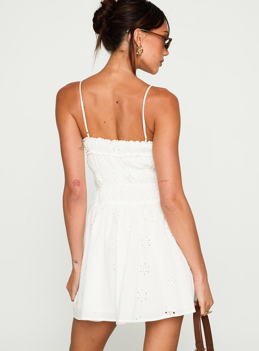 Wish Me Luck Shirred Mini Dress White