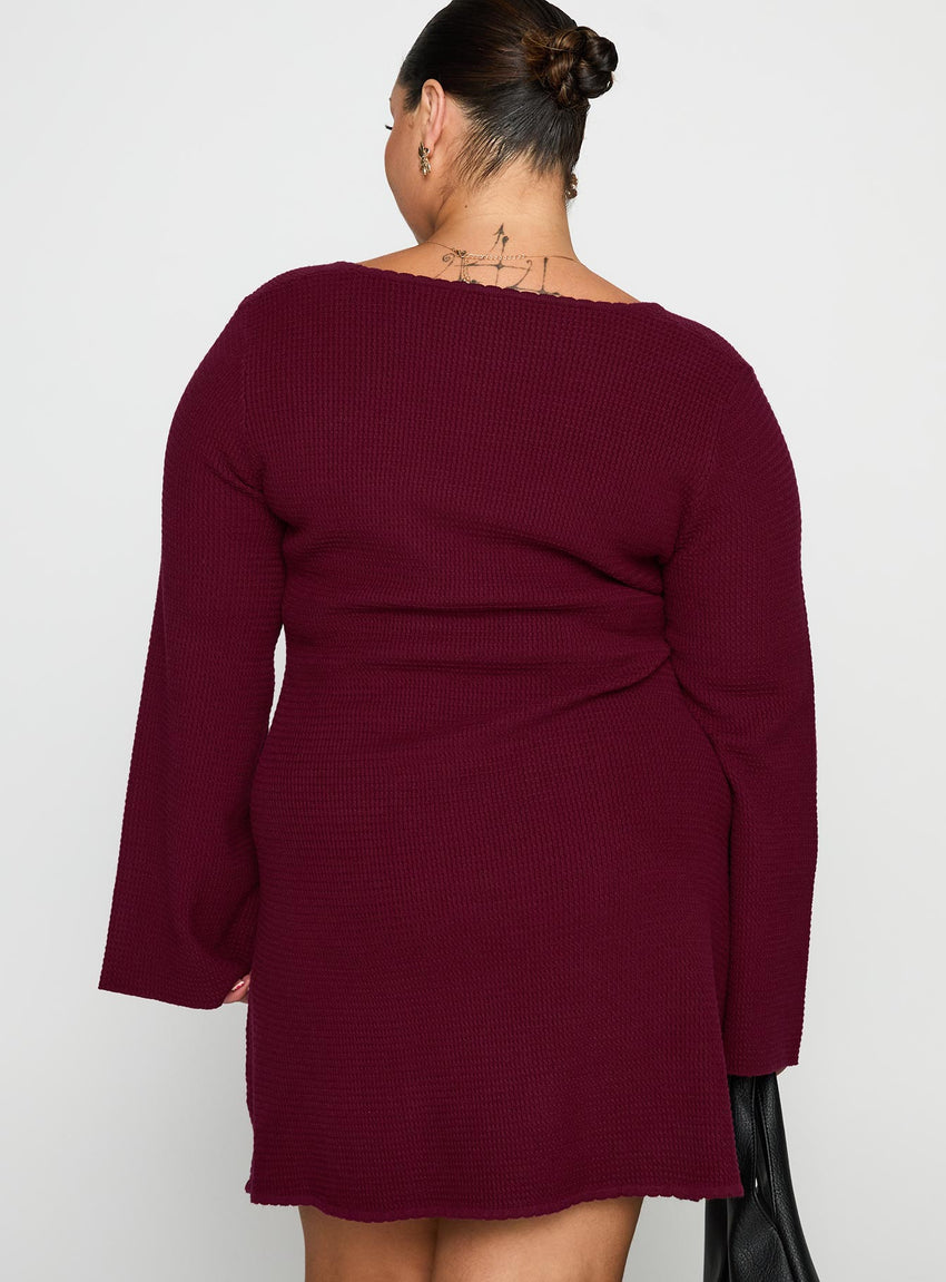 Sandyra Knit Mini Dress Maroon Curve