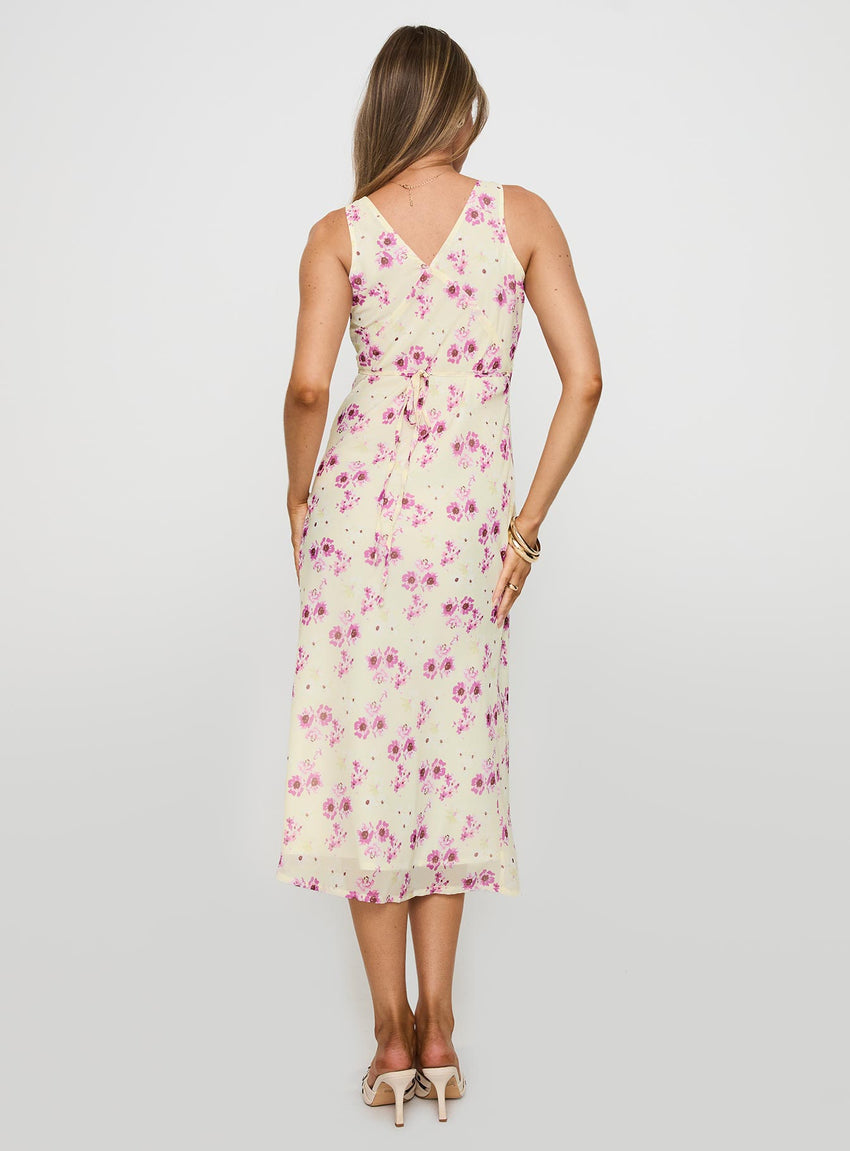 Nellie Midi Dress Yellow Floral