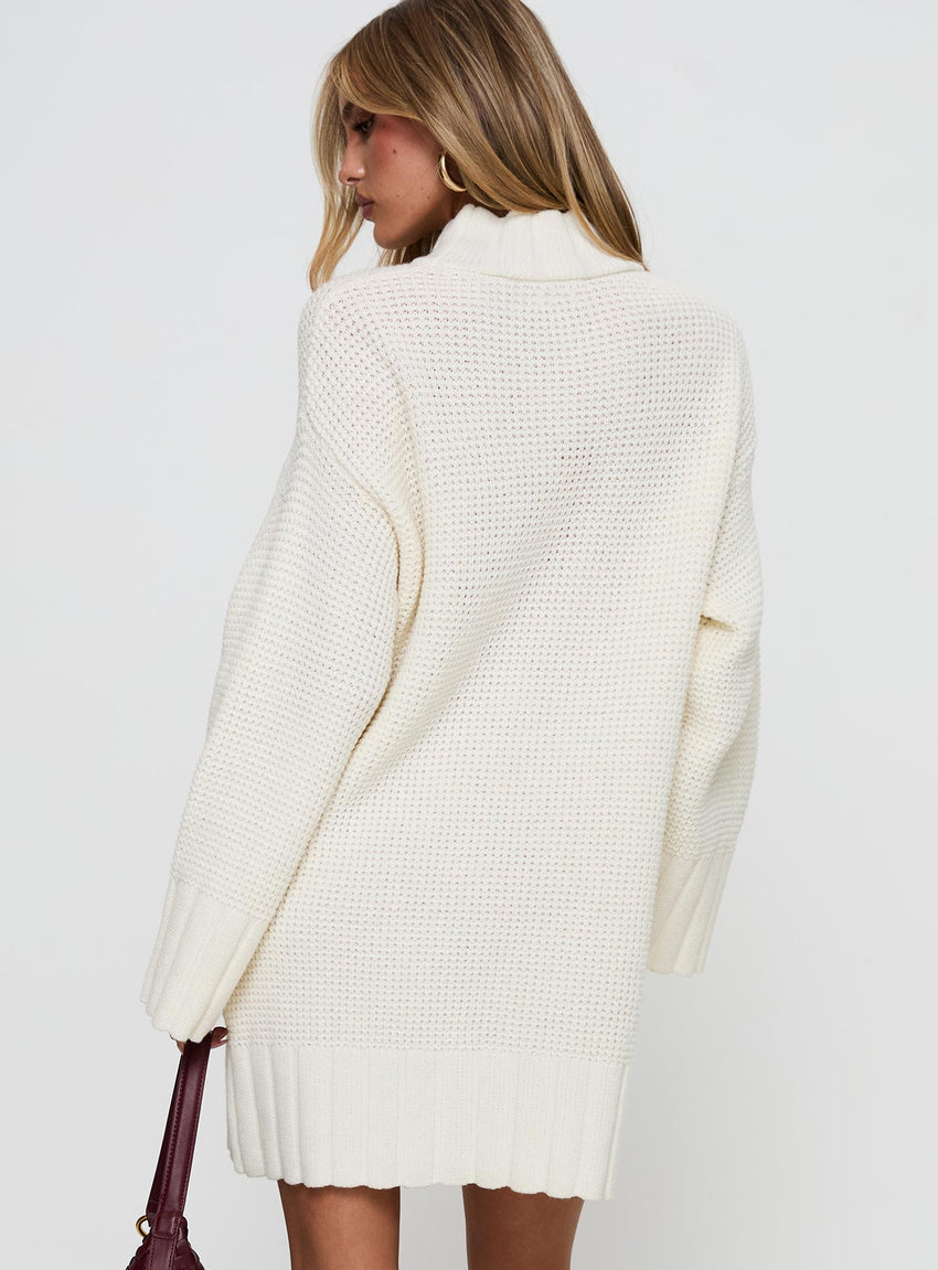 Tarin Long Sleeve Knit Mini Dress Cream