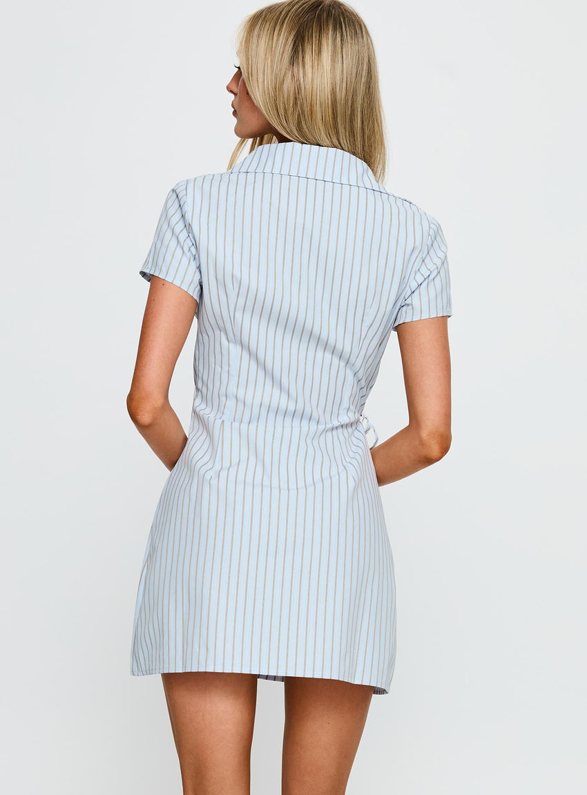 Amarita Wrap Collared Mini Dress Blue Stripe