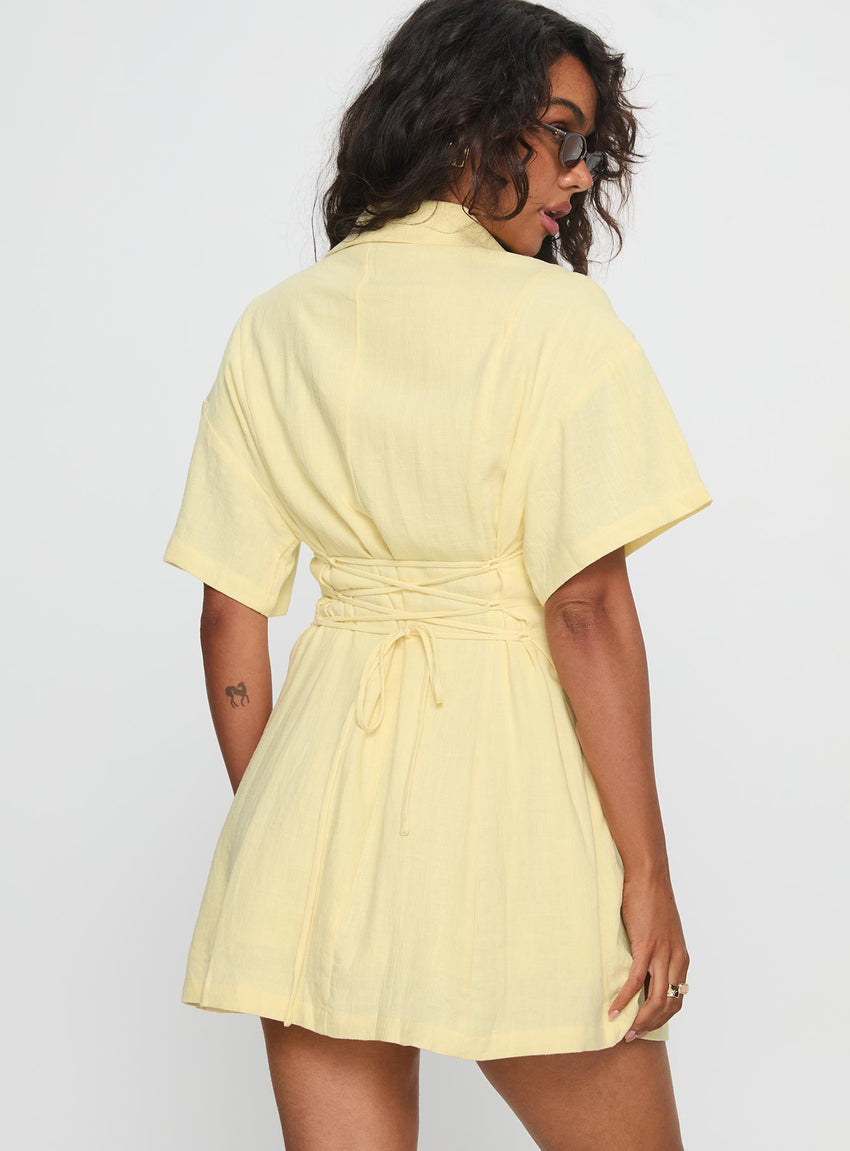 Wylla V Neck Linen Mini Dress Yellow