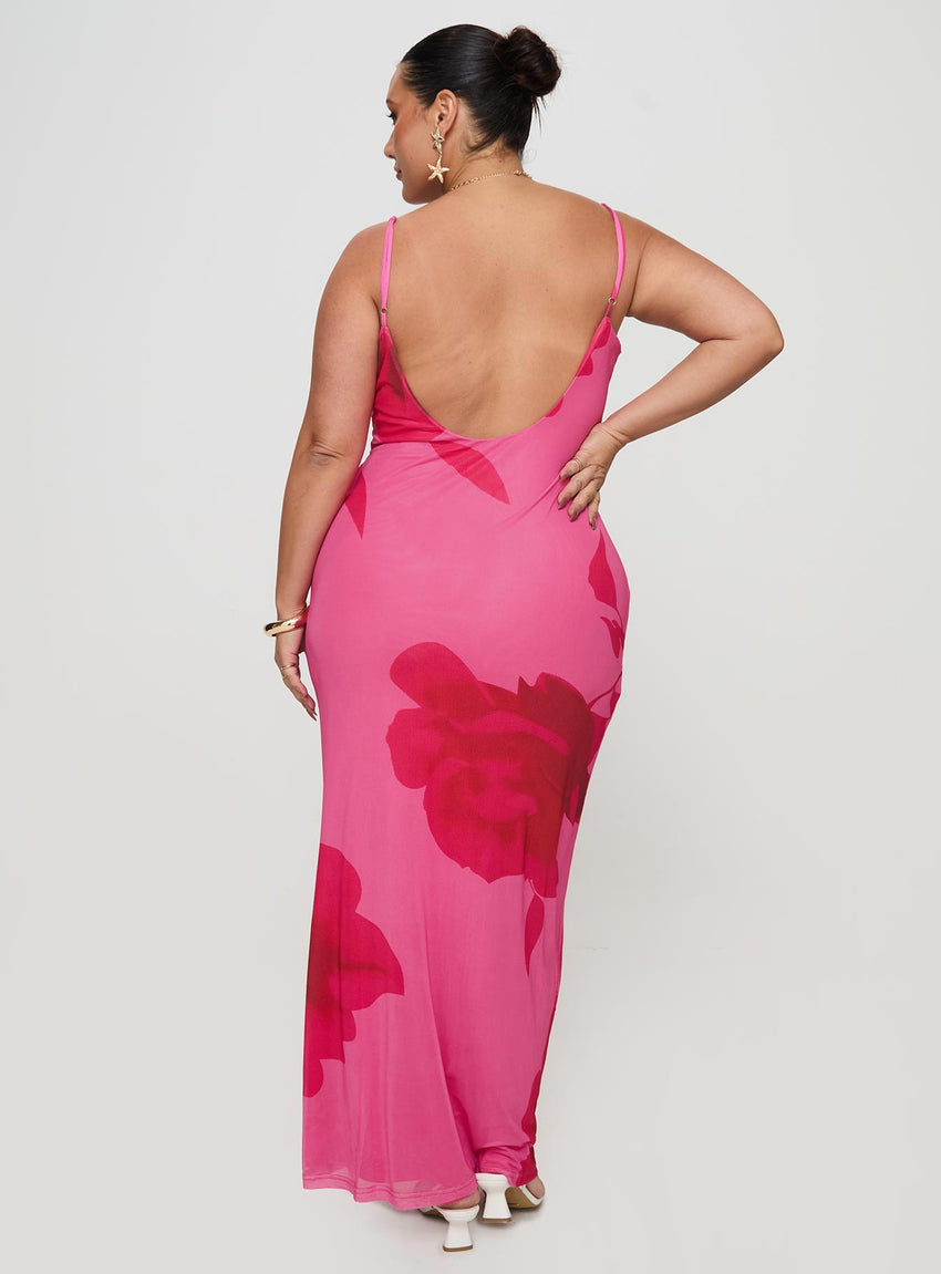 Knox Maxi Dress Hot Pink Floral Curve