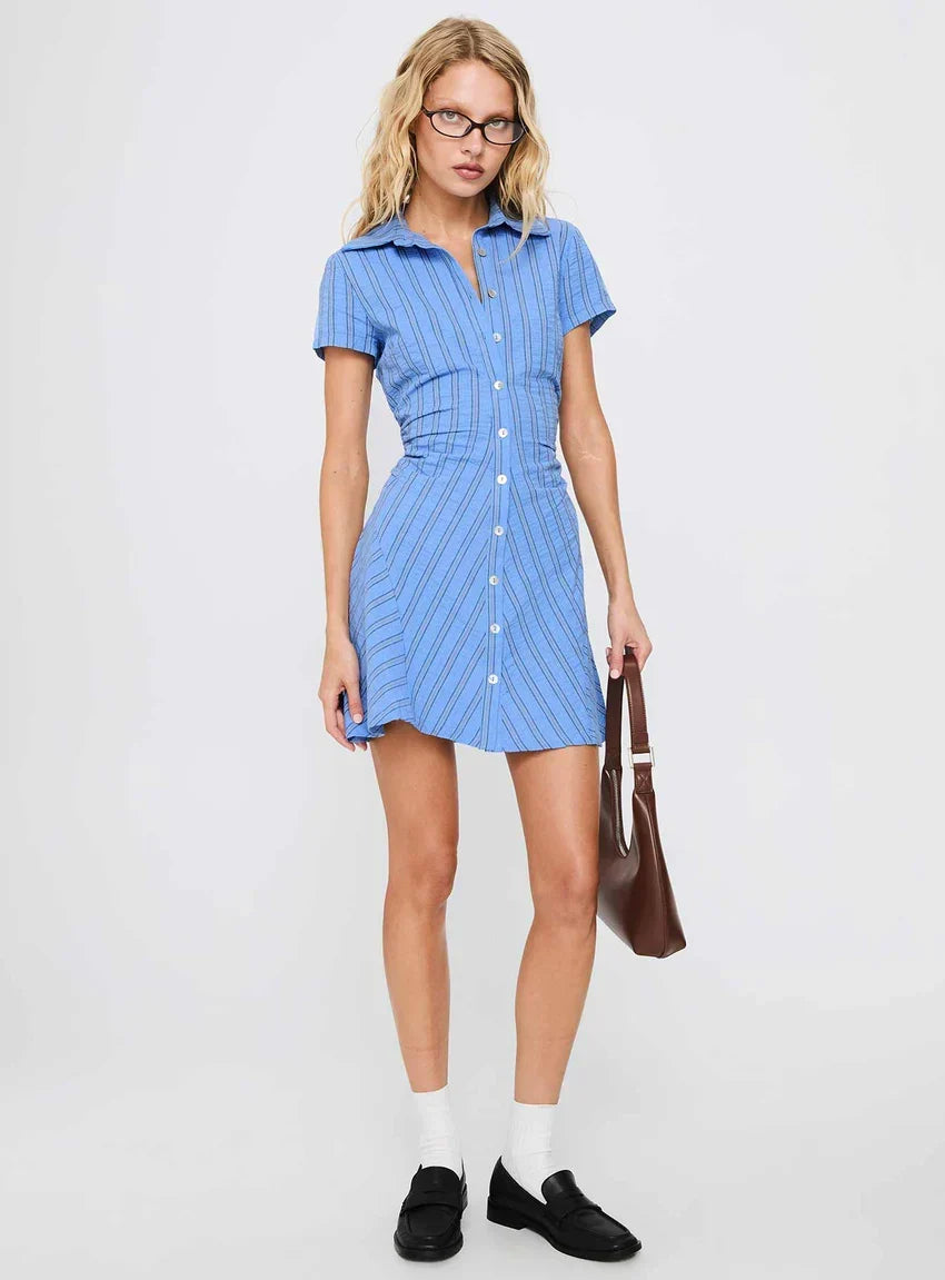Saydie Button Down Mini Dress Blue Stripe
