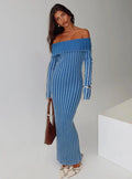 Mariska Long Sleeve Rib Maxi Dress Blue