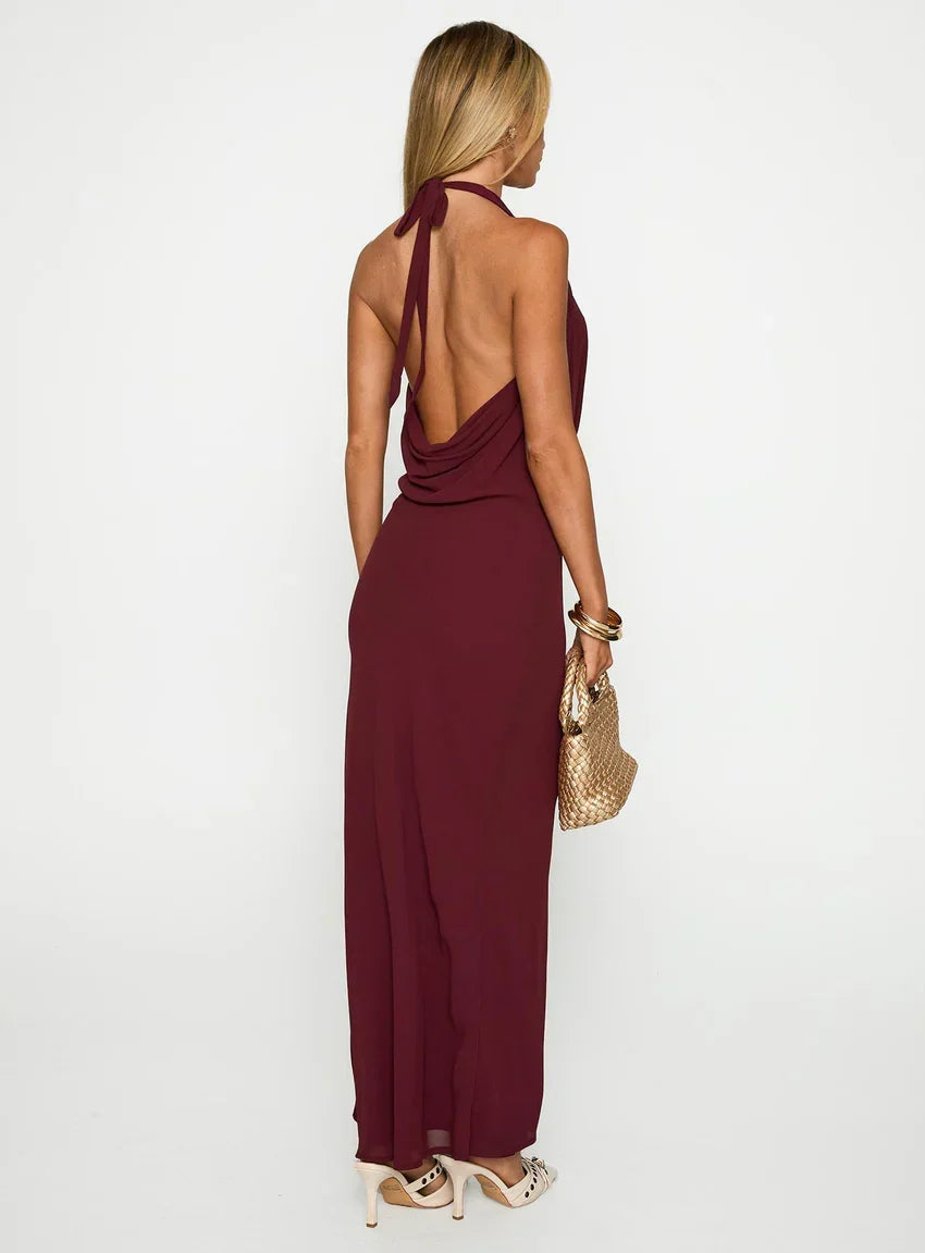 Vortexa Halter Maxi Dress Currant