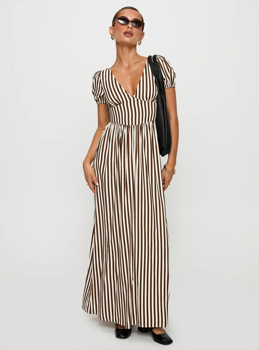 Collyns Maxi Dress Beige Pinstripe