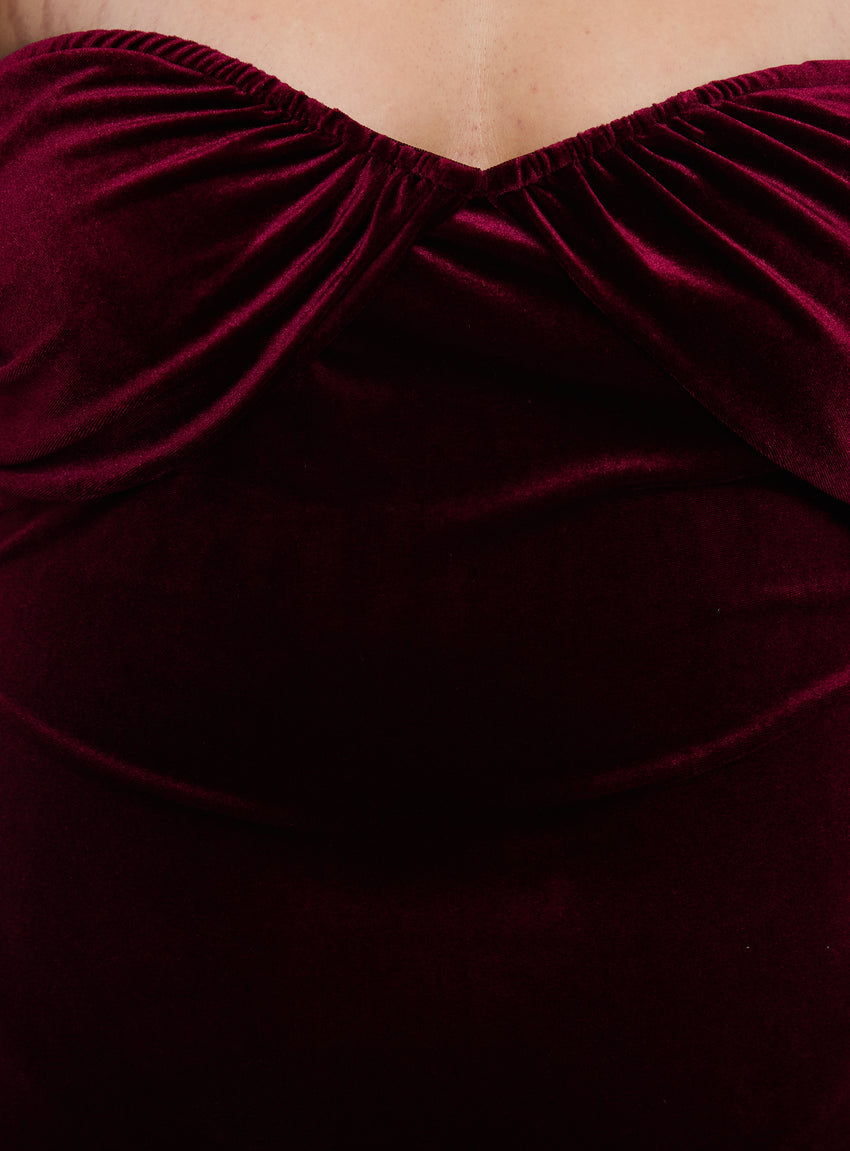 Irena Strapless Maxi Dress Burgundy Curve