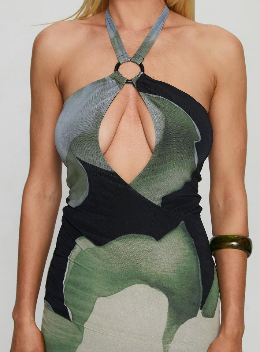 Zelle Halter Cut Out Maxi Dress Blue Multi