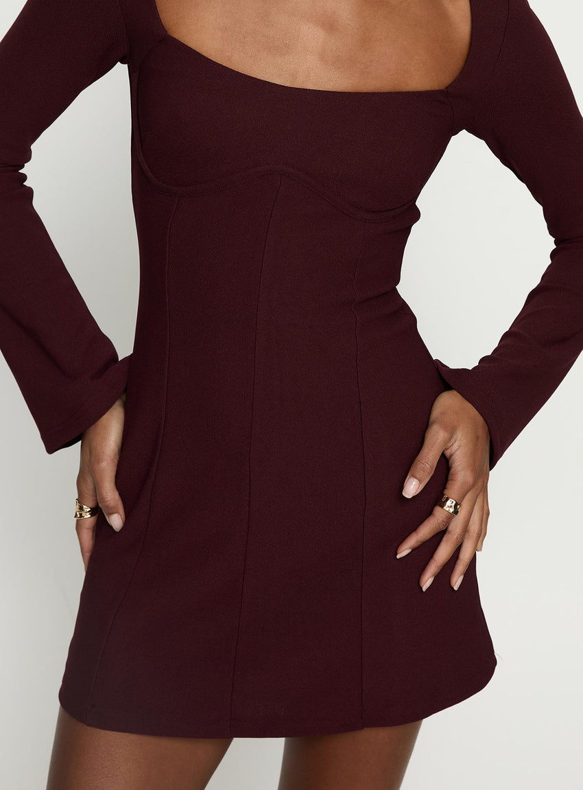 Encounters Long Sleeve Mini Dress Wine
