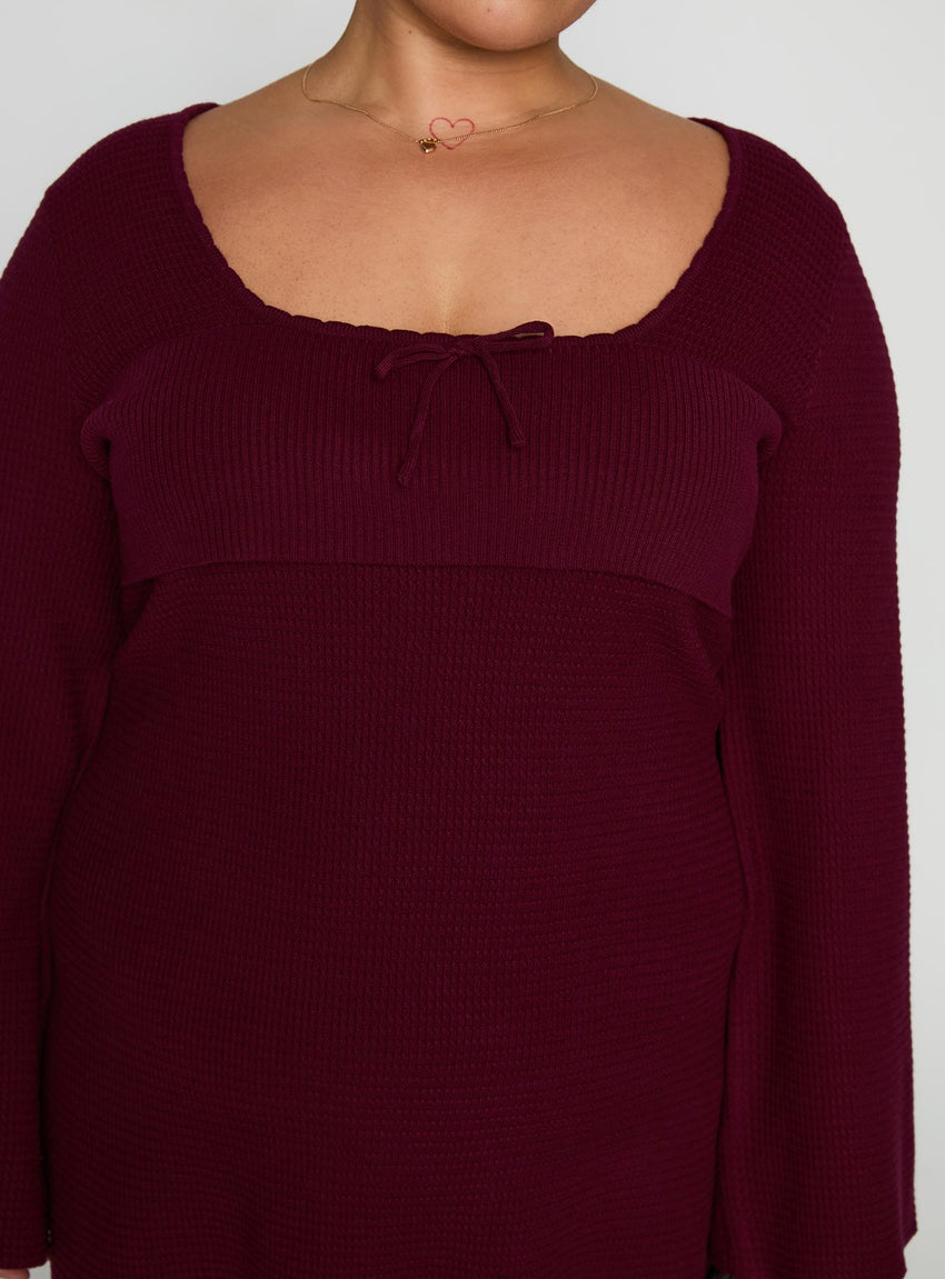 Sandyra Knit Mini Dress Maroon Curve