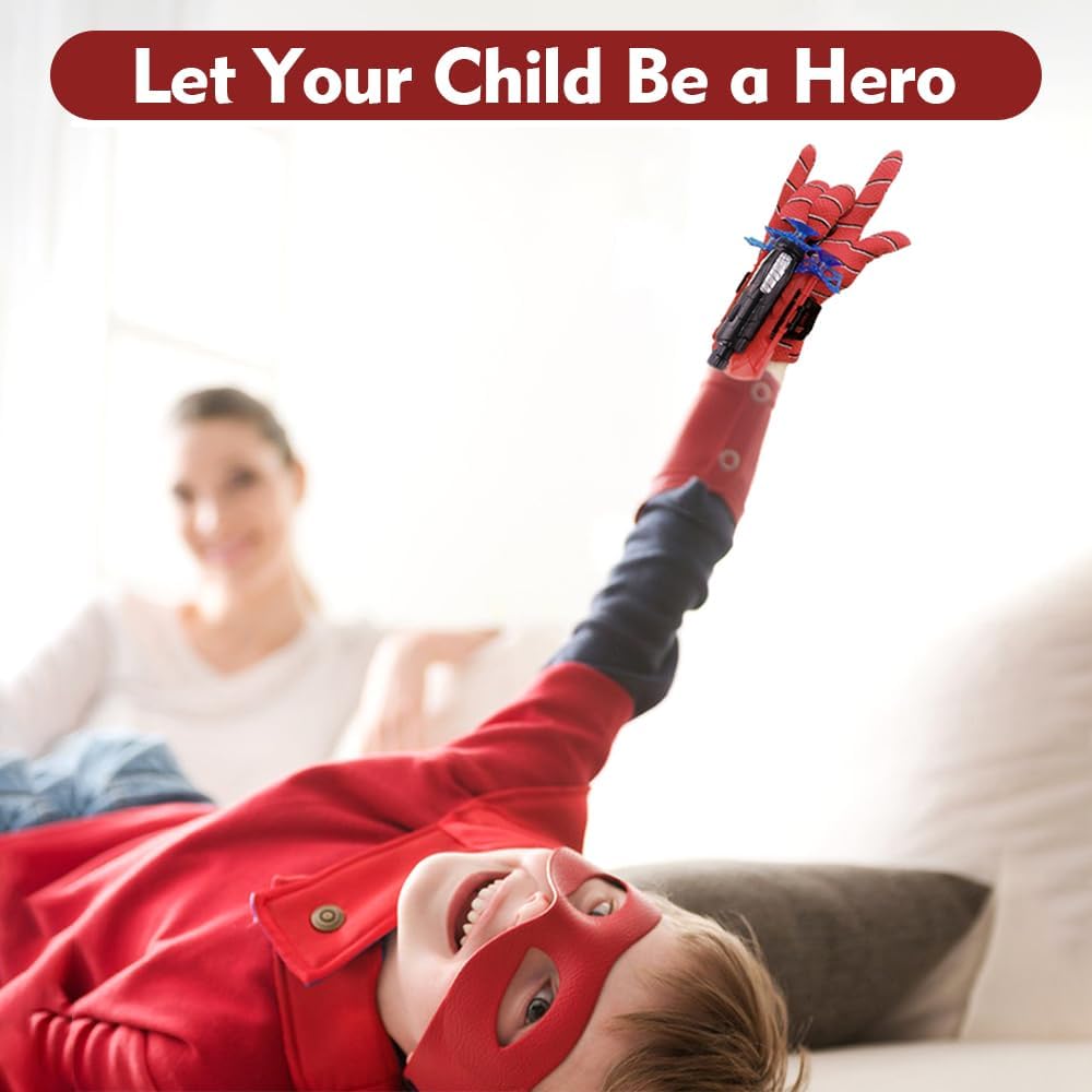 Spider Web Shooter Toy with Gloves - Superhero Wrist Launcher for Kids, Cosplay & Party Gift, Fun Toy