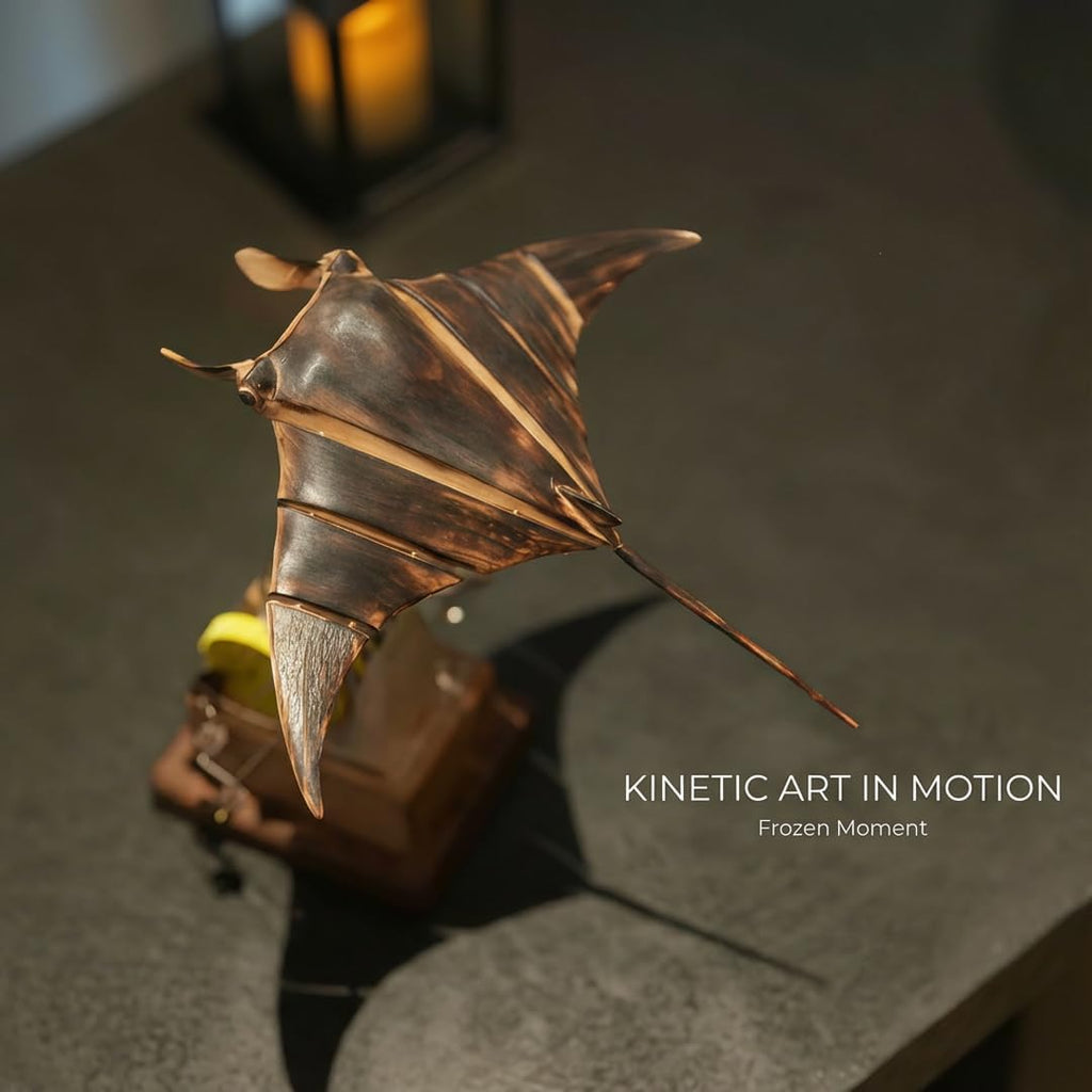Wooden Kinetic Manta Ray Sculpture – Walnut Automata Desk Decor