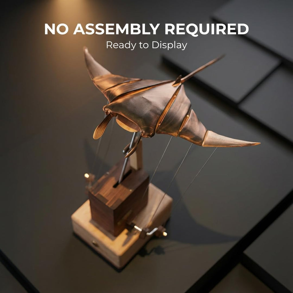 Wooden Kinetic Manta Ray Sculpture – Walnut Automata Desk Decor